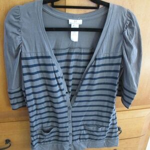 Blue Striped Short Sleeve Cardigan/Shirt - Size Medium